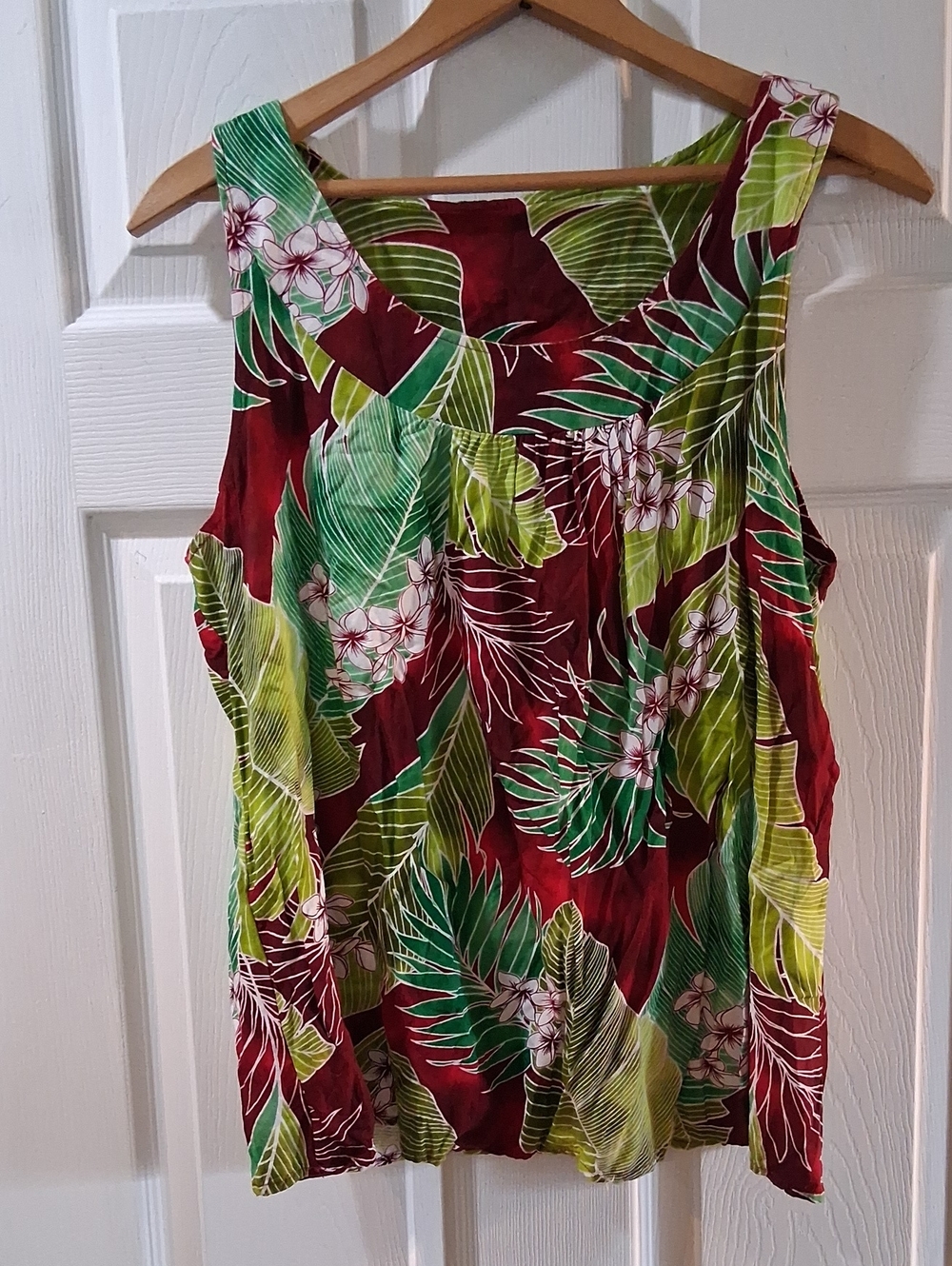 Tropical Floral Sleeveless Tank Top in Burgundy & Green Made In Hawaii
